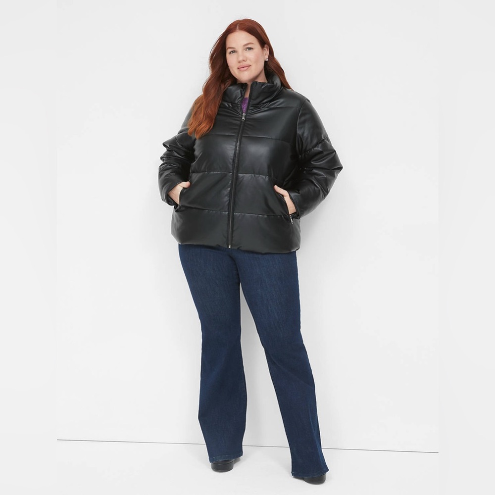 NEW LANE BRYANT BLACK FAUX LEATHER PUFFER JACKET SZ 18/20
